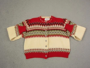 Cárdigan Jersild True Vintage para mujer grande rojo crema Fair Isle suéter lana años 60 - Imagen 1 de 12
