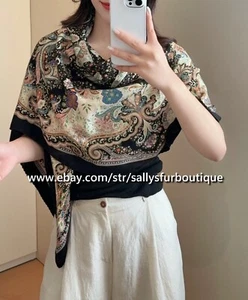 Sallys 70% Cashmere & 30% Silk Wrap Scarf Vintage Paisley Print Stole Shawl 53" - Picture 1 of 9
