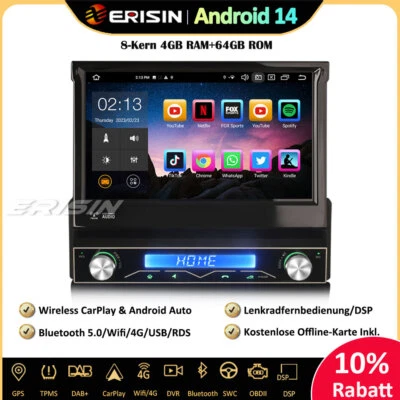 8-Kern 64GB DAB+Android 14 Autoradio GPS WiFi BT5.0 Navi CarPlay RDS DSP TPMS 4G - Bild 1 von 4