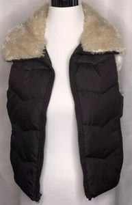 Puffer Vest Faux Fur Collar Small Full Zip Front Pockets Brown Big Chill Women’s - Picture 1 of 11