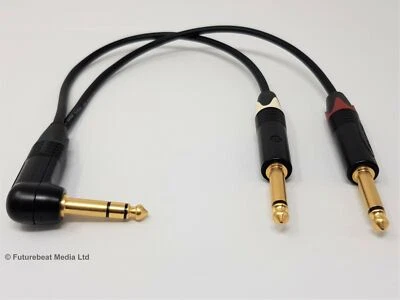 Stereo Y Splitter Audio Lead Van Damme Cable Right Angle to Straight Mono Gold - Image 1 of 4