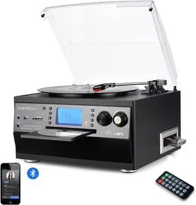 Bluetooth Viny Record Player Turntable, CD, Cassette, AM/ FM Radio and Aux in - Picture 1 of 8