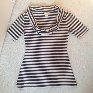 H&M Brown & Cream Stripe Womens' Stretch Viscose Elastane top. UK Size XS. New - Picture 1 of 5