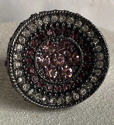 Lia Sophia Reign Ring Size 6 7 Hematite Top Pink Purple Cz Silver Band Heavy - Image 1 of 4