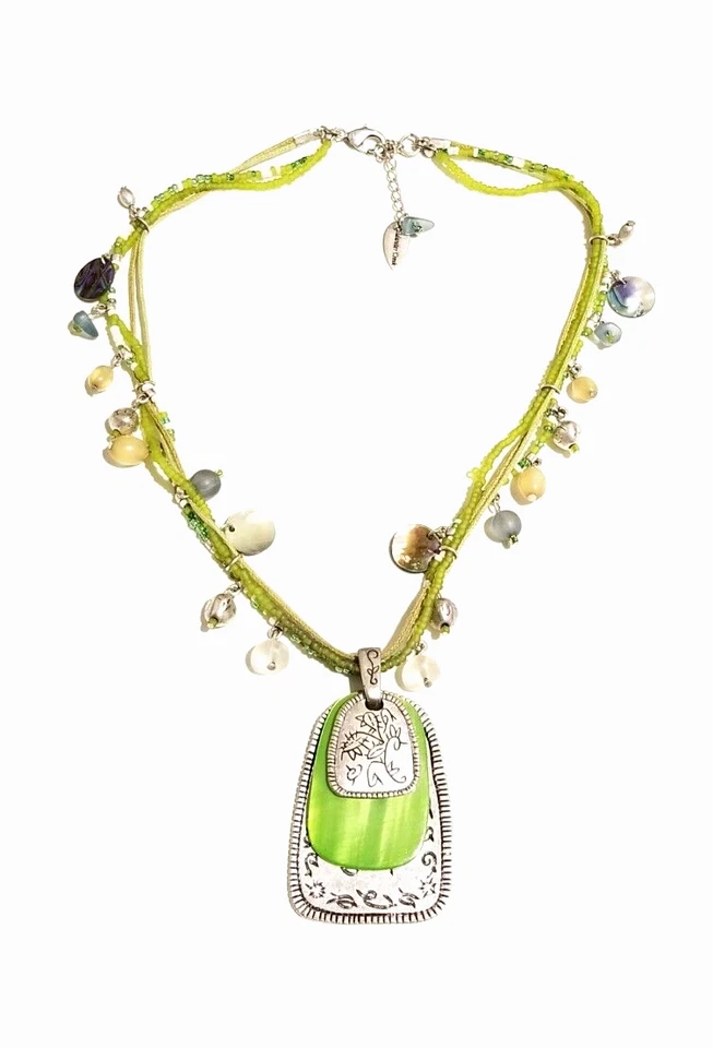 **Collar Colgante Coldwater Creek Tono Plata Tonos Verde MOP** Foto 1 de 1
