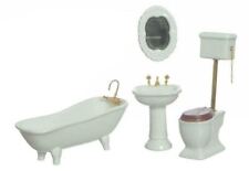 Dolls House Plain White Porcelain Bathroom Furniture Set with High Level Toilet