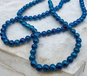 7-8mm Blue Electro-coated Lava Rock Round Beads, 15.5" Strand - Picture 1 of 4