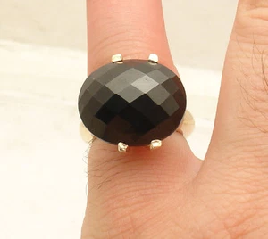 Size 6.5 Technibond Black Onyx Gemstone Ring 14K Yellow Gold Plated 925 Silver - Picture 1 of 5