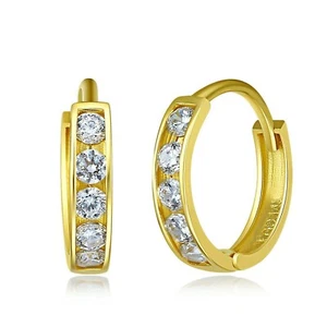 0.15 TCW Simulated Diamond Huggie Hoop Earrings Solid 14K Yellow Gold Round VVS1 - Picture 1 of 5