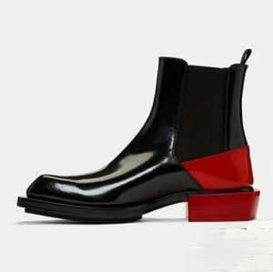 Men's Handmade Black Leather Slip-On Boots custom Formal Casual Dress Shoes - Picture 1 of 6