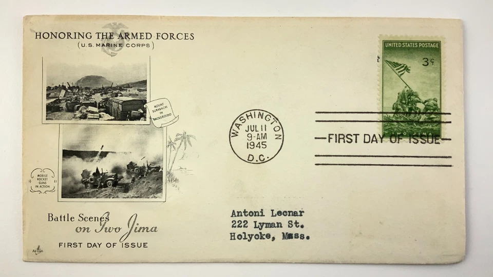 Armed Forces US Marine Corps Two Jima 1945 WWII FDC Cover Washington HH346 - Image 1 of 4