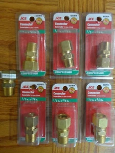 Lot of 2 Ace Brass 1/2" Compression Tube x 3/8" Male NPT MPT Connector Adapter - Picture 1 of 3