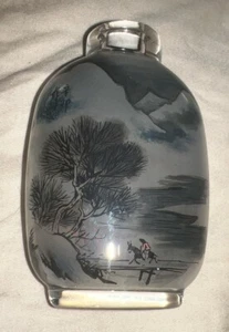 Bottiglia da fiuto asiatica dipinta al rovescio vintage?    Firmato.  Senza coperchio - Foto 1 di 15