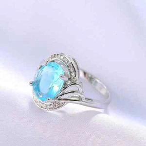 Ovaler Damen-Verlobungsring Größe 7 - blauer Zirkon Edelsteinring - NEU - Bild 1 von 6