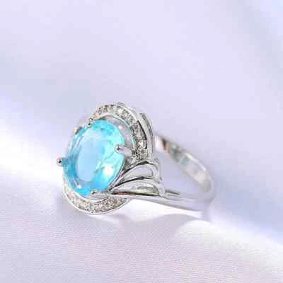 Oval Sea Blue Zircon Ring for Women - Gemstone Engagement Ring - Size 8 NEW - Image 1 of 4