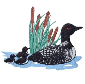 Divers Loon Applique Patch - Duck, Chicks, Cattails, Pond 3.25" (Iron on) - Picture 1 of 1