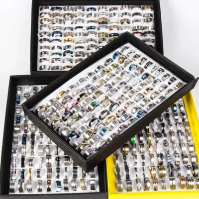 Wholesale 200pcs/lot mixed desgin Women men's Stainless steel Wedding Band rings - Image 1 of 4