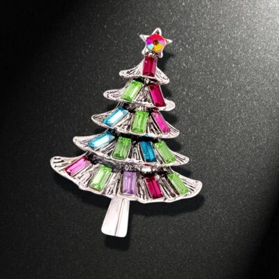 Christmas Tree Baguettes Crystal Rhinestone Pin / Pendant with Gold Bag - Image 1 of 4