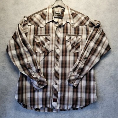 Panhandle Slim Shirt Mens XL Pearl Snap Western Brown White Plaid - Image 1 of 4