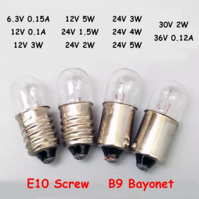 6.3/12/24/30/36/48V 1/1.5/2/3/5W B9 E10 Screw/Bayonet Indicator Light Bulb Lamp - Image 1 of 4