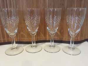 Sherry ~ Cordial Liquor set of 4 Tulip shaped Etched Stemmed Glasses - Picture 1 of 5