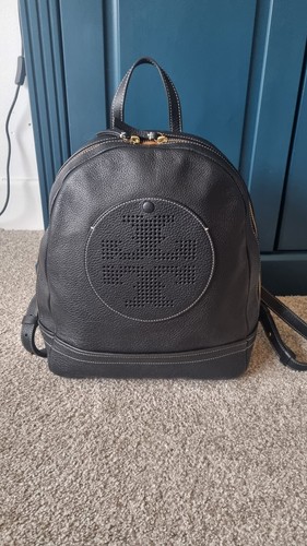 Zaino Tory Burch logo traforato zaino borsa borsetta pelle nera vera
