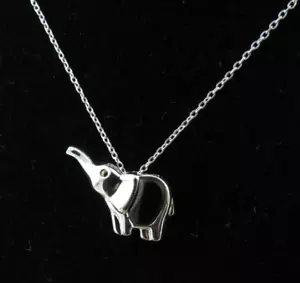 Collar colgante de elefante de plata de ley con piedra sintética negra marcada 925 NV - Imagen 1 de 11