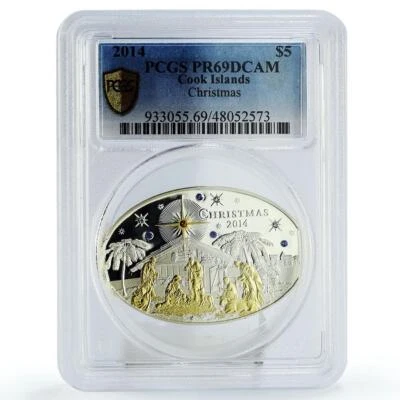 Cook Islands 5 dollars Christmas Nativity Scene PR69 PCGS silver coin 2014 - Image 1 of 2