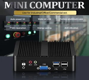 Intel Celeron Quad Cores 2 GHz 2x LAN Windows 10 Fanless WIFI Desktop Mini CPU - Picture 1 of 11