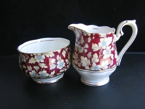ROYAL ALBERT Crema y Azúcar BROCADA CHINTZ MANGO HUESO FINO PORCELANA EXCELENTE ESTADO Años 60 - Imagen 1 de 9