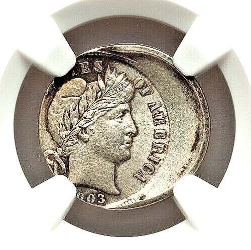 1903 MAJOR OFF CENTER BARBER DIME ERROR NGC UNC! - Image 1 of 3