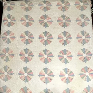 Dresden Plate Feed Sack Quilt Blanket 96x84 Scalloped Ice Cream Edge Vintage - Picture 1 of 19