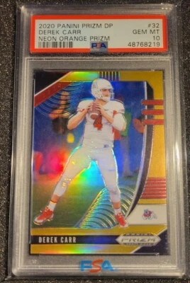 Panini Neon Orange Prizm DP Derek Carr 2020 #d/149 Raiders Fresno State PSA 10  Foto 1 de 2