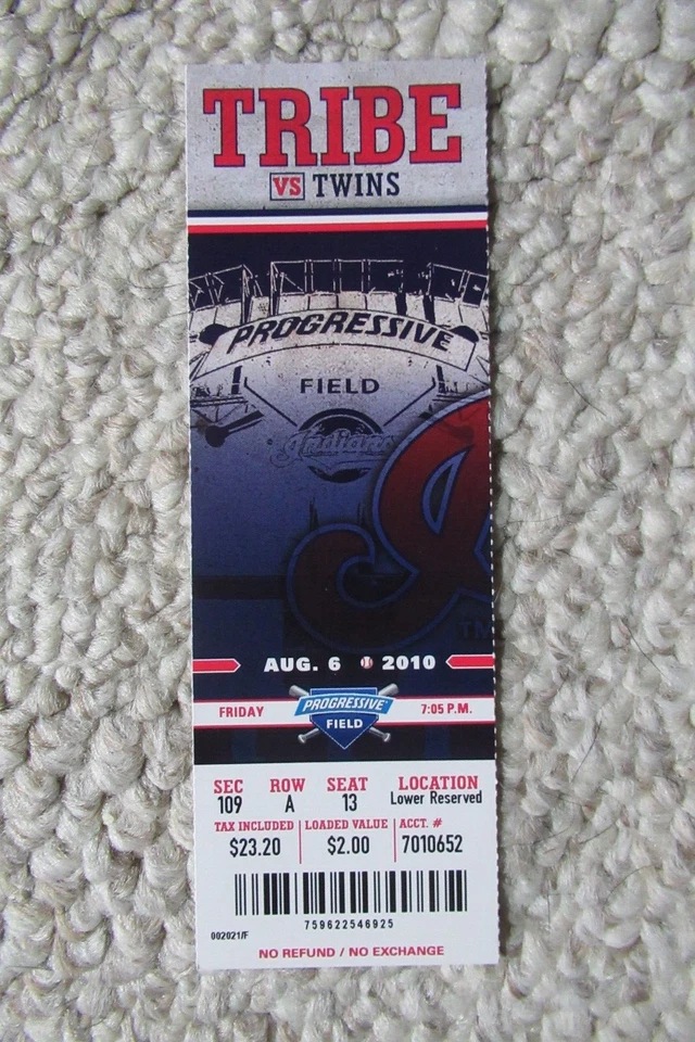 CLEVELAND INDIANS VS TWINS 8/6/2010 FULL TICKET ~ MATT LaPORTA (WALKOFF HR) - Image 1 of 1