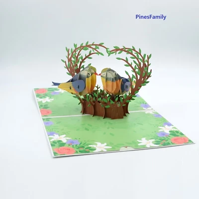 C05-Beautiful 3D Pop-Up Card: Romantic Love Birds in Nest - all occasions