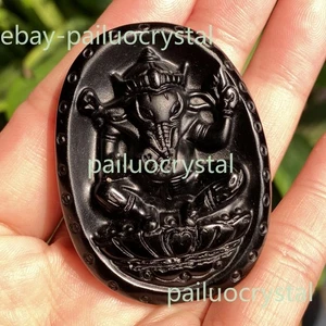 2" 52mm Natural Obsidian Indian Deity Ganesha Elephant Statue Pendant Quartz 1pc - Picture 1 of 12
