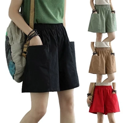 Women Unisex Hiking Cargo Pants Bermuda Streetwear Casual Elastic Waist Shorts - Image 1 of 4