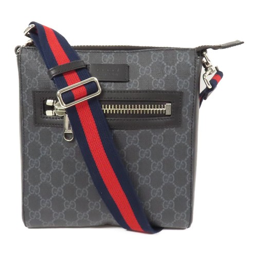 GUCCI GG SHW Borsa Messenger Borsa a Tracolla Tela Rivestita Nero Grigio