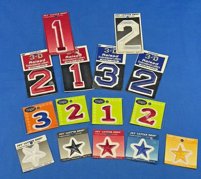 Lote de 15 parches de números y estrellas bordados elevados - 3D, planchar - NUEVO, SELLADO Foto 1 de 4