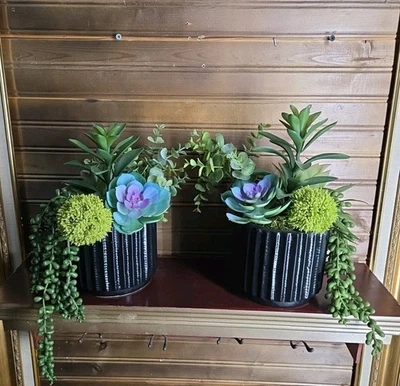 Decoración de jardín suculenta mixta púrpura y verde artificial de 10", maceta de cerámica Foto 1 de 4