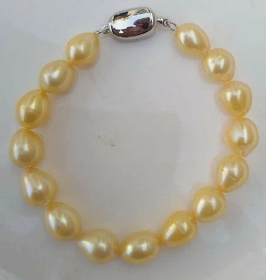 Genuine AAA+ 10-12mm natural south sea gold Baroque pearl bracelet 14k 7.5-8“ - Image 1 of 4