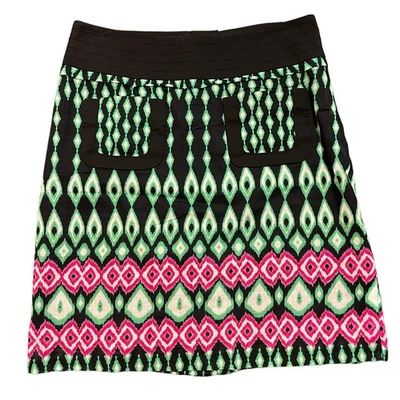Etcetera Mujer Verde Rosa Negro Falda Azteca Con Bolsillos Talla 2 Foto 1 de 4