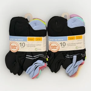 Wonder Nation Tab No Show Socks Black 20 Pair Girls Large Shoe Size 4-10 NWT NEW - Picture 1 of 11
