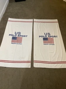 2 VINTAGE Polo Ralph Lauren Strandtuch US Polo Sport Flagge Logo 65” x 34,5” - Bild 1 von 8