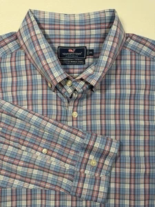 Vineyard Vines Shirt Mens XXL Blue Wht Pink Check Classic Fit Murray Performance - Picture 1 of 7
