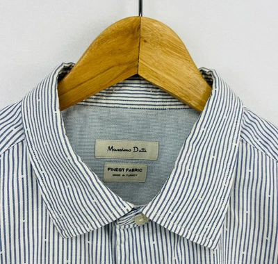 Massimo Dutti Shirt Button Down Blue Stripe  Long Sleeve Flip Cuff Mens Sz L - Image 1 of 4