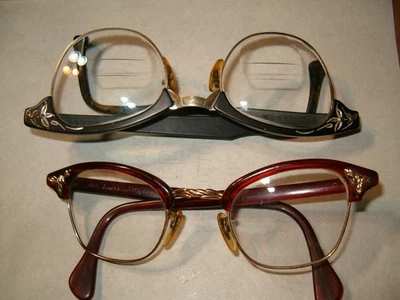 SRO 5 3/4 USA  Eyeglasses Black & America Optical 5 1/2 Maroon Horn Rimmed Vtg - Image 1 of 3