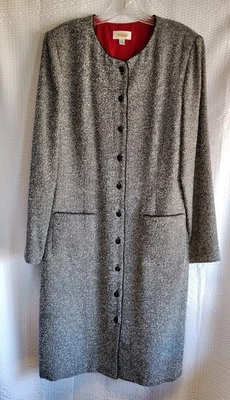 Vestido con botones y botones mid Talbots VTG para mujer talla 14 Negro Blanco Tweed Plisado Foto 1 de 4