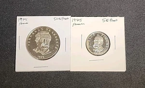 1975 PANAMA 50 & 5 CENTESIMO de BALBOA PROOF, Low Mintage 41k 2 Coin Lot - Picture 1 of 8