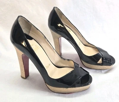 * Christian Louboutin Miss Marple Plat черный женский размер 38 платформе Peeptoe - Изображение 1 из 4